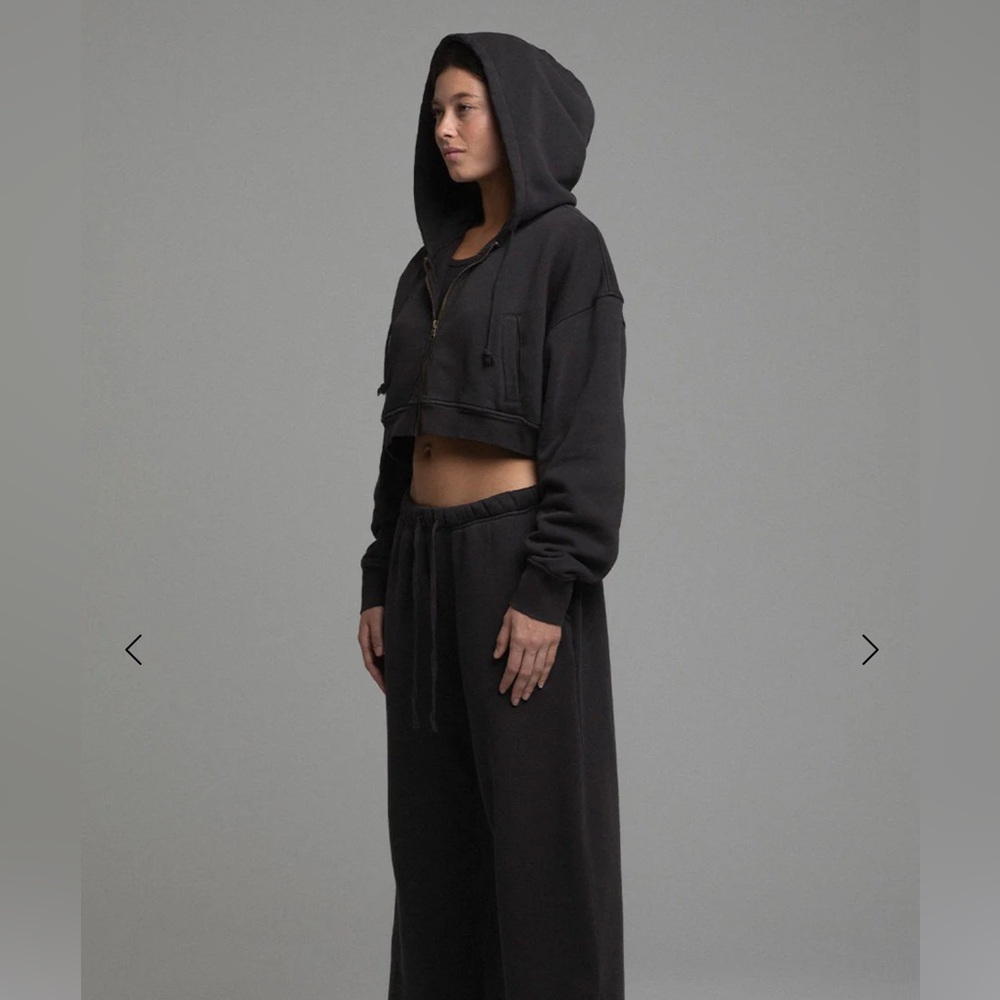 Elwood Babydoll Cropped Zip Hoodie - Vintage Black